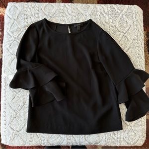 J. Crew Tiered bell-sleeve top in drapey crepe in black size 4
